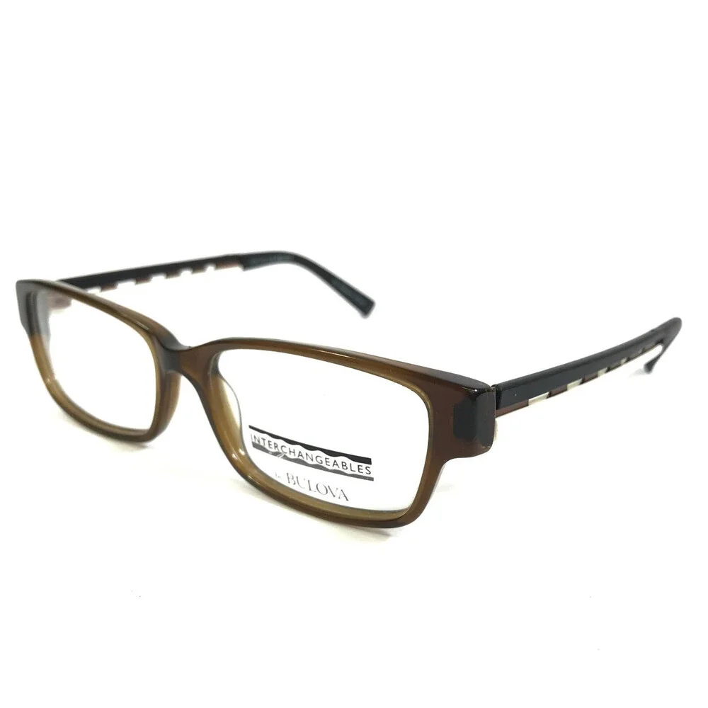 Interchangeables by Bulova Eyeglasses Frames CHAMPION Brown Rectangle 53-15-135